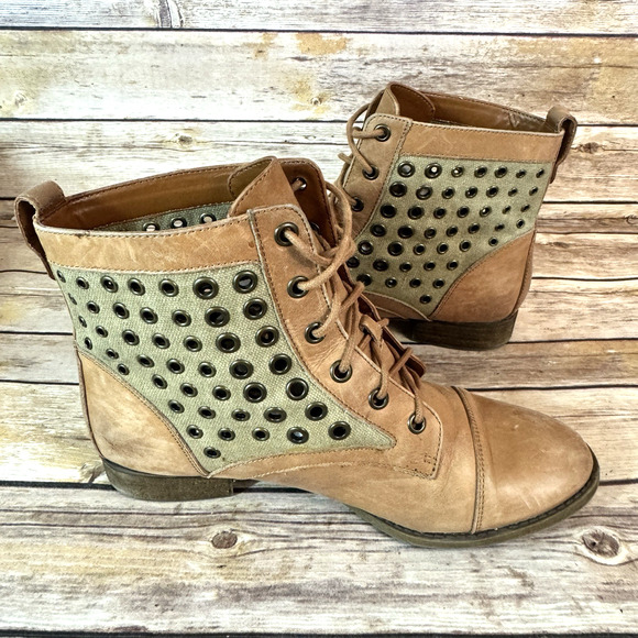 Gianni Bini Womens Tan Brown Leather Perforated Lace Up Ankle Boots 8.5M - Picture 5 of 9